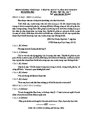 Đề kiểm tra học kỳ II môn Ngữ văn Lớp 7 - Năm học 2018-2019 - Phòng GD và ĐT huyện Đức Phổ (Có đáp án)